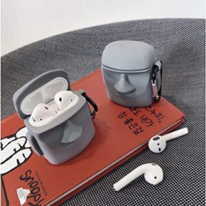 YOER Gray Stone Cartoon Cool Fun Funny Blue Case for AirPods 2 & 1, with Unique Creative 3D Keychain, Protective Cover Soft Silicone Shockproof, for Boys Kids Giant Statues (Gray)