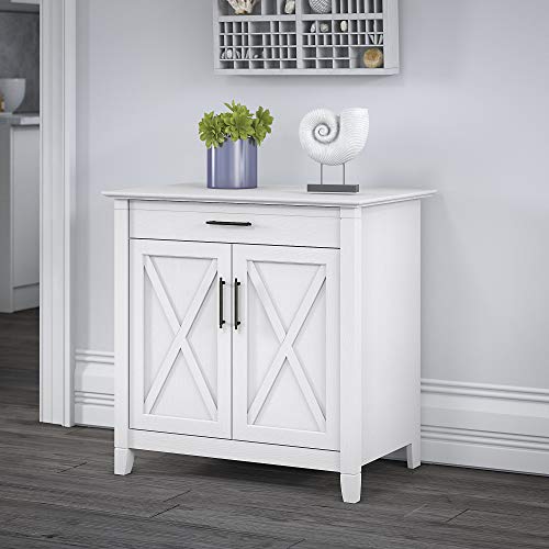 Bush Furniture Key West Secretary Desk with Keyboard Tray and Storage Cabinet, Pure White Oak, 30W x 20D