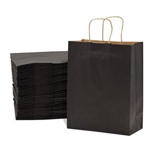 black gift bags with handles - 10x5x13 inch 100 pack medium kraft paper shopping bags, craft totes in bulk for boutiques, small business, retail stores, birthdays, party favors, jewelry, merchandise