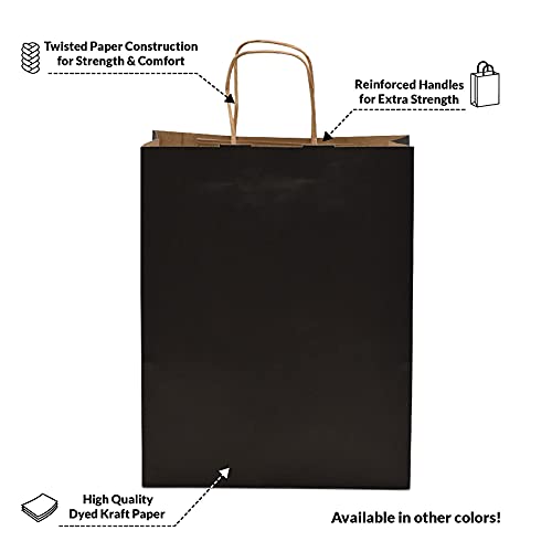 Black Gift Bags with Handles - 10x5x13 Inch 100 Pack Medium Kraft Paper Shopping Bags, Craft Totes in Bulk for Boutiques, Small Business, Retail Stores, Birthdays, Party Favors, Jewelry, Merchandise