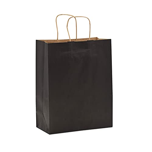 Black Gift Bags with Handles - 10x5x13 Inch 100 Pack Medium Kraft Paper Shopping Bags, Craft Totes in Bulk for Boutiques, Small Business, Retail Stores, Birthdays, Party Favors, Jewelry, Merchandise