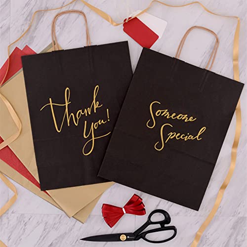 Black Gift Bags with Handles - 10x5x13 Inch 100 Pack Medium Kraft Paper Shopping Bags, Craft Totes in Bulk for Boutiques, Small Business, Retail Stores, Birthdays, Party Favors, Jewelry, Merchandise