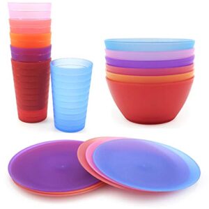 18-piece plastic dinnerware set, unbreakable and reusable plastic plates plastic bowls plastic tumblers, multicolor