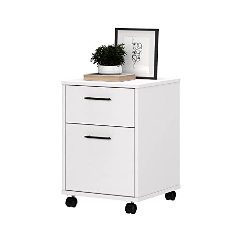 Bush Furniture Key West Rolling Cabinet | Cart for Home Office | 2 Drawer File on Wheels, 15.51"W x 15.75"D x 22.28"H, Pure White Oak