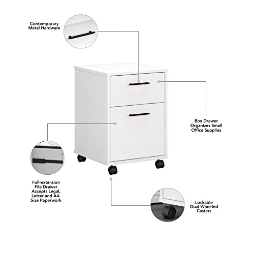 Bush Furniture Key West Rolling Cabinet | Cart for Home Office | 2 Drawer File on Wheels, 15.51"W x 15.75"D x 22.28"H, Pure White Oak