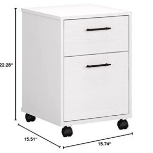 Bush Furniture Key West Rolling Cabinet | Cart for Home Office | 2 Drawer File on Wheels, 15.51"W x 15.75"D x 22.28"H, Pure White Oak