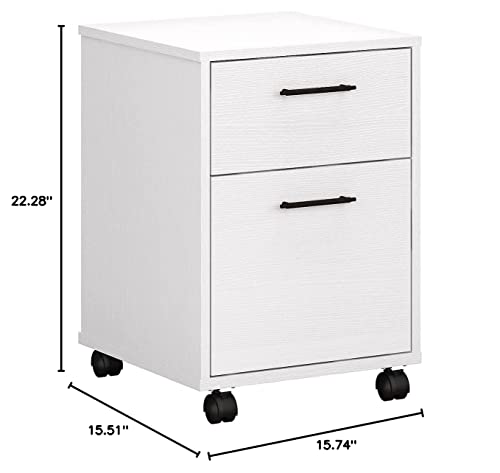 Bush Furniture Key West Rolling Cabinet | Cart for Home Office | 2 Drawer File on Wheels, 15.51"W x 15.75"D x 22.28"H, Pure White Oak