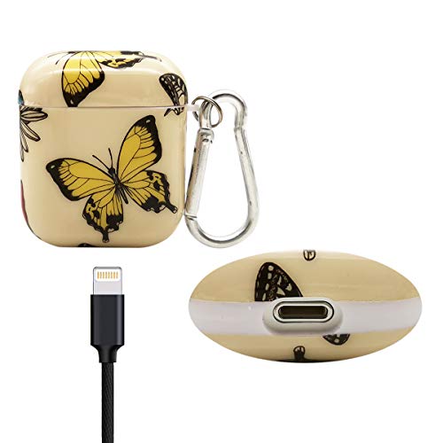 Butterfly AirPods Soft TPU Case for Airpods 2 Cover Portable Cute Flower Airpod Vivid Case for Apple AirPods 1 & 2 Protective Shockproof Case with Keychain (Yellow Butterfly)