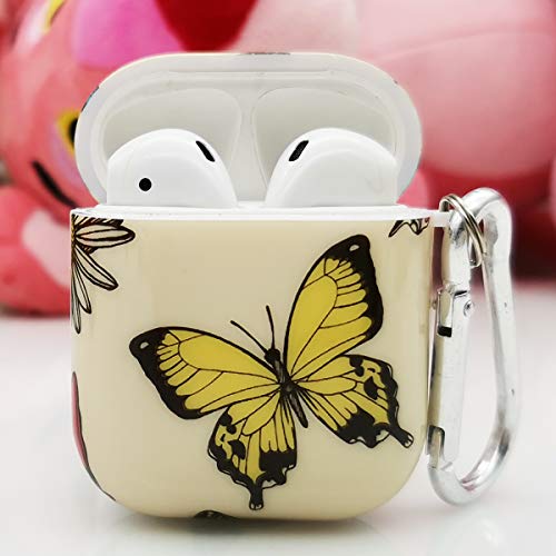 Butterfly AirPods Soft TPU Case for Airpods 2 Cover Portable Cute Flower Airpod Vivid Case for Apple AirPods 1 & 2 Protective Shockproof Case with Keychain (Yellow Butterfly)