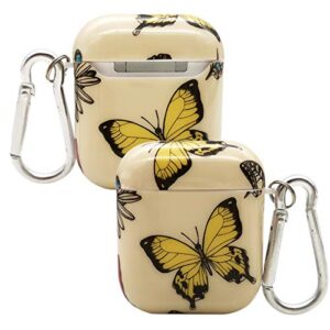 Butterfly AirPods Soft TPU Case for Airpods 2 Cover Portable Cute Flower Airpod Vivid Case for Apple AirPods 1 & 2 Protective Shockproof Case with Keychain (Yellow Butterfly)