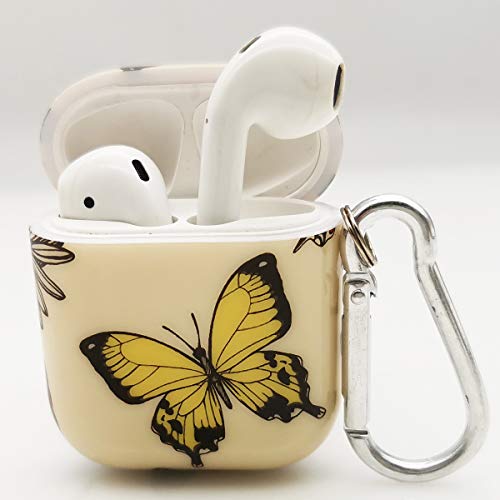 Butterfly AirPods Soft TPU Case for Airpods 2 Cover Portable Cute Flower Airpod Vivid Case for Apple AirPods 1 & 2 Protective Shockproof Case with Keychain (Yellow Butterfly)