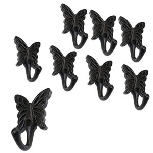 farboat 8pcs prong robe hooks wall mounted utility butterfly hanger hardware for bedroom bathroom kitchen clothes hat coat towel with screws(black)