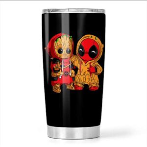 baby groot and dead-pool stainless steel tumbler 20oz travel mug
