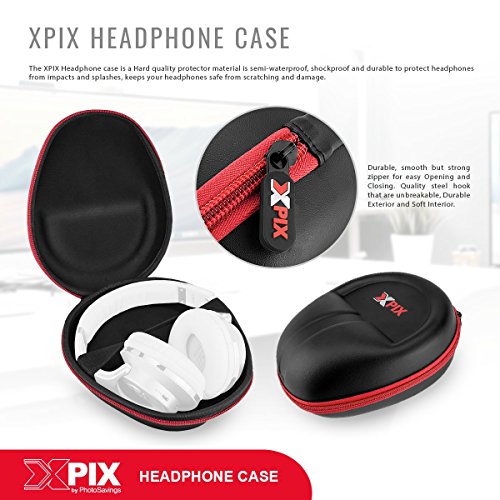 Xpix Full-Sized Hard Shell Shockproof Waterproof Headphone Case - Ultimate Protection - Universal Fits All Brands Headphones - for Storage and Travels