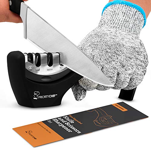 Heavy Duty 4 Stage Kitchen Knife Sharpener, Repair, Polish and Sharpen your Kitchen Knife Easily, Handheld Manual Knife Sharpeners for Kitchen Knives, Scissor Sharpener