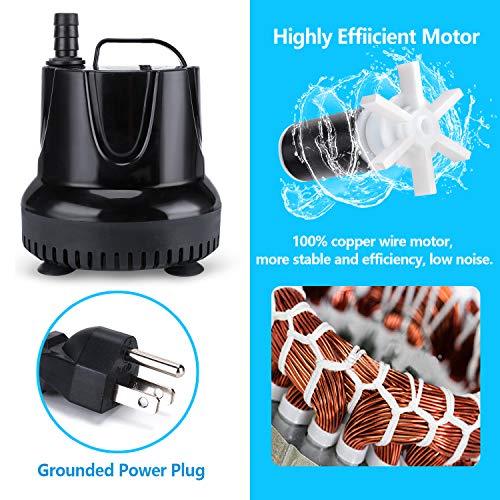 CWKJ Fountain Pump, 550GPH (40W 2200L/H) Submersible Water Pump, Durable Outdoor Fountain Water Pump with 6.5ft Tubing (ID x 1/2-Inch) for Aquarium, Pond, Fish Tank, Water Pump Hydroponics, Backyard