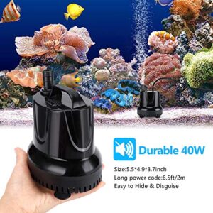 CWKJ Fountain Pump, 550GPH (40W 2200L/H) Submersible Water Pump, Durable Outdoor Fountain Water Pump with 6.5ft Tubing (ID x 1/2-Inch) for Aquarium, Pond, Fish Tank, Water Pump Hydroponics, Backyard