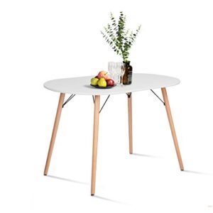cozycasa 7.2 inch farmhouse dining table mid-century kitchen table with wood leg oval top for home office patio white(only table not include chairs)-2pack