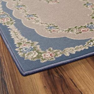 Brumlow MILLS Rosewood Traditional Floral Home Décor Area Rug for Living Room, Kitchen, Dining, Bedroom or Doorway Runner Rug, 22" x 60", Nantucket Blue