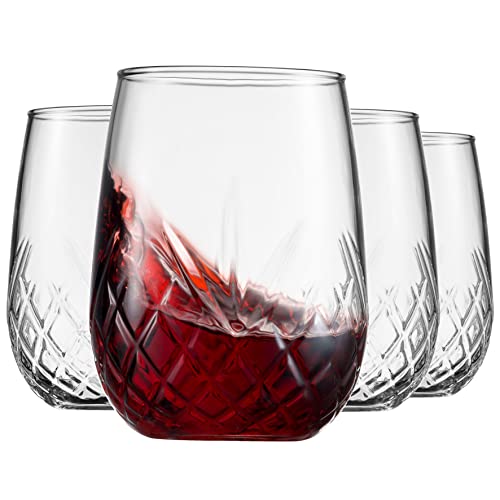 Godinger Wine Glasses Stemless Goblet Beverage Cups, Italian Made - Dublin Collection, 16oz, Set of 4