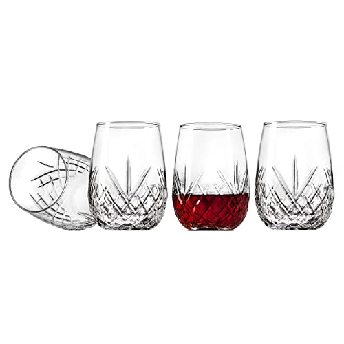 Godinger Wine Glasses Stemless Goblet Beverage Cups, Italian Made - Dublin Collection, 16oz, Set of 4