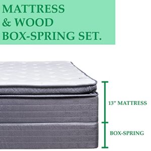 Nutan 13-Inch Foam Encased Soft Pillow Top Hybrid Contouring Comfort Innerspring Mattress and 8-Inch Wood Box Spring/Foundation Set,Queen