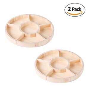 Hammont Round Shaped Wooden Tray - 2 Pack - 10”x1” - Sectioned Serving Tray with Six Unique Designed Compartments