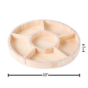 Hammont Round Shaped Wooden Tray - 2 Pack - 10”x1” - Sectioned Serving Tray with Six Unique Designed Compartments