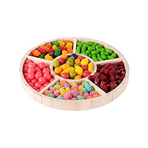 Hammont Round Shaped Wooden Tray - 2 Pack - 10”x1” - Sectioned Serving Tray with Six Unique Designed Compartments