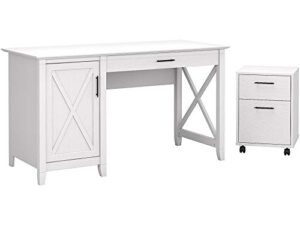 bush furniture key west computer desk with storage and 2 drawer mobile file cabinet, 54w, pure white oak
