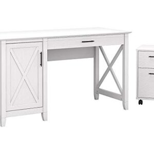 Bush Furniture Key West Computer Desk with Storage and 2 Drawer Mobile File Cabinet, 54W, Pure White Oak