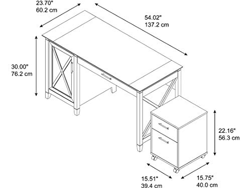 Bush Furniture Key West Computer Desk with Storage and 2 Drawer Mobile File Cabinet, 54W, Pure White Oak