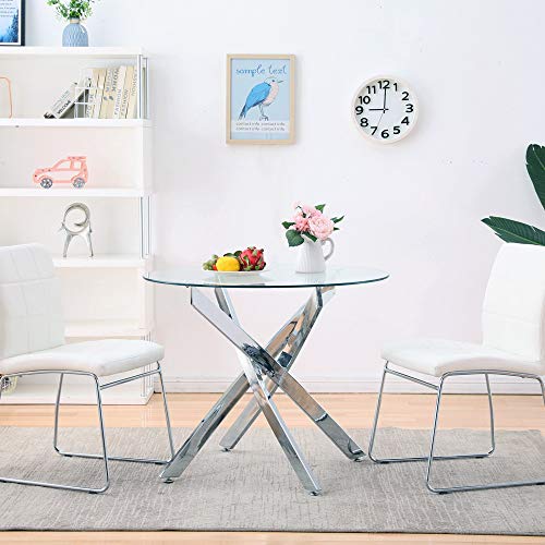 White Dining Chairs Set of 2 - Faux Leather Dining Chairs, Comfortable Modern Kitchen Chairs with Chrome Legs for Dining Room Chairs, Living Room, Bedroom, Waiting Room Chairs
