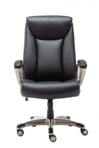 amazon basics bonded leather big & tall executive office computer desk chair, 350-pound capacity, black, 29.5"d x 27.25"w x 47"h