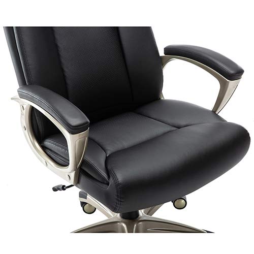 Amazon Basics Bonded Leather Big & Tall Executive Office Computer Desk Chair, 350-Pound Capacity, Black, 29.5"D x 27.25"W x 47"H