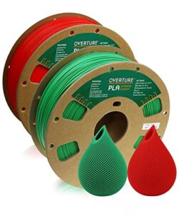overture pla filament 1.75mm pla 3d printer filament, 2kg cardboard spool (4.4lbs), dimensional accuracy +/- 0.03mm, fit most fdm printer (green + red)