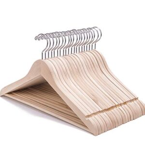 Nature Smile 20 Pack Premium Adult Unfinished Natural Solid Wooden Clothes Hangers Wood Suit Coat Jacket Hanger with Extra Smoothly Cut Notches and Bar - 360°Stronger Rotatable Hook