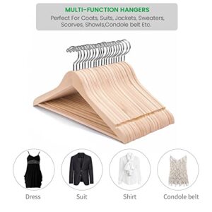 Nature Smile 20 Pack Premium Adult Unfinished Natural Solid Wooden Clothes Hangers Wood Suit Coat Jacket Hanger with Extra Smoothly Cut Notches and Bar - 360°Stronger Rotatable Hook