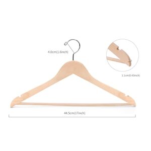 Nature Smile 20 Pack Premium Adult Unfinished Natural Solid Wooden Clothes Hangers Wood Suit Coat Jacket Hanger with Extra Smoothly Cut Notches and Bar - 360°Stronger Rotatable Hook