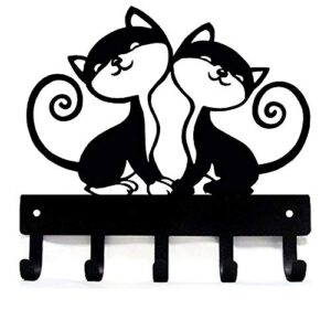 the metal peddler twin cats key rack & hanger - small 6 inch wide - made in usa