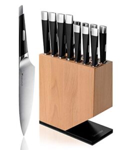 linoroso knife set, 13-piece kitchen knife set with block sharp chef knife set, german high carbon stainless steel knife block set with beech block with black oxide stainless steel base