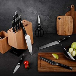 Linoroso Knife Set, 13-Piece Kitchen Knife Set with Block Sharp Chef Knife Set, German High Carbon Stainless Steel Knife Block Set with Beech Block with Black Oxide Stainless Steel Base