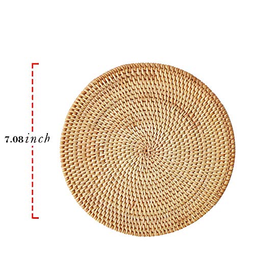 Rattan Trivets for Hot Dishes,Set of 5 PCS Kitchen Hot Pads for Coutertops,Pots and Pans,Decorative Woven Wood Place Mats for Dining Table,Heat Resistant Holders,Round Diameter 7.08" (Natural Gold)