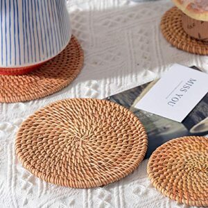 Rattan Trivets for Hot Dishes,Set of 5 PCS Kitchen Hot Pads for Coutertops,Pots and Pans,Decorative Woven Wood Place Mats for Dining Table,Heat Resistant Holders,Round Diameter 7.08" (Natural Gold)