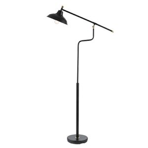 globe electric 67356 carlton 63" floor lamp, matte black, antique brass accents, in-line foot switch