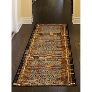 Liora Manne Marina Indoor Outdoor Rug - Tribal Design, Comfortable & Durable, Power Loomed, Polypropylene Material, UV Stabilized, Tribal Stripe Gold, 1'11" x 7'6"