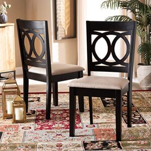 Baxton Studio Barret Dining Chair and Dining Chair Sand Fabric Upholstered Espresso Brown Finished Wood 2-Piece Dining Chair Set