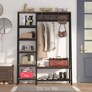 tribesigns industrial entryway hall trees with hooks, storage shelves and shoes bench, freestanding closet organizer clothes rack with coat rack, closet garments shelf for hallway, bedroom