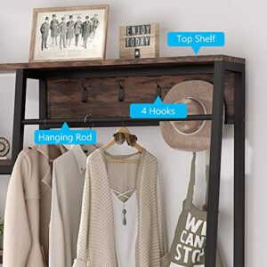 Tribesigns Industrial Entryway Hall Trees with Hooks, Storage Shelves and Shoes Bench, Freestanding Closet Organizer Clothes Rack with Coat Rack, Closet Garments Shelf for Hallway, Bedroom