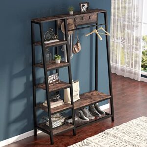 Tribesigns Industrial Entryway Hall Trees with Hooks, Storage Shelves and Shoes Bench, Freestanding Closet Organizer Clothes Rack with Coat Rack, Closet Garments Shelf for Hallway, Bedroom